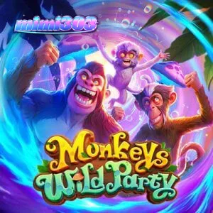 Tampilan visual slot Monkeys Wild Party dengan tema hutan yang cerah
